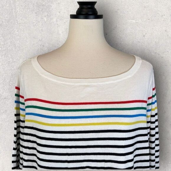 Halogen Sweater White Rainbow Stripe Pima Cotton, New w/ Tags, Size 3X - Picture 2 of 10